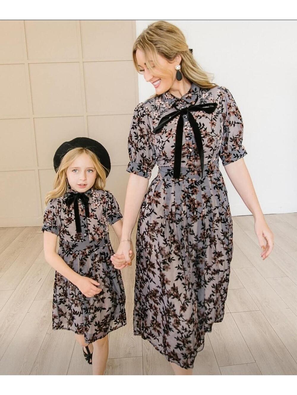NWT Ivy City Delaney Dress Floral Velvet Black Grey Youth 11/12 Missing Tie - Picture 2 of 4
